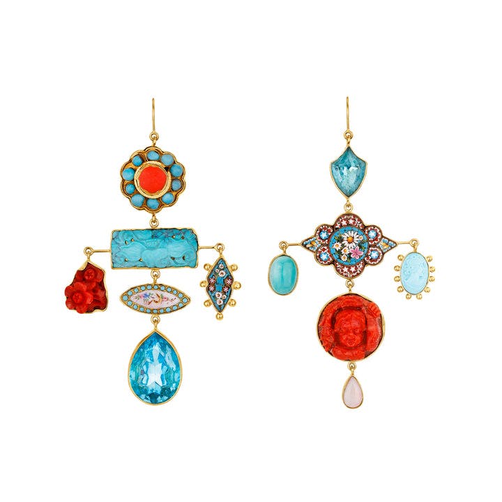 Antique Coral and Turquoise Balance Drop Earrings - SOLD
