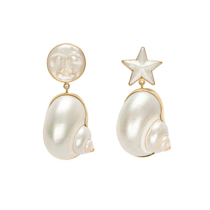 Moon and Star Shell Drops Earrings - READY TO SHIP