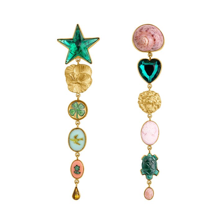 Green Heart and Star Earrings