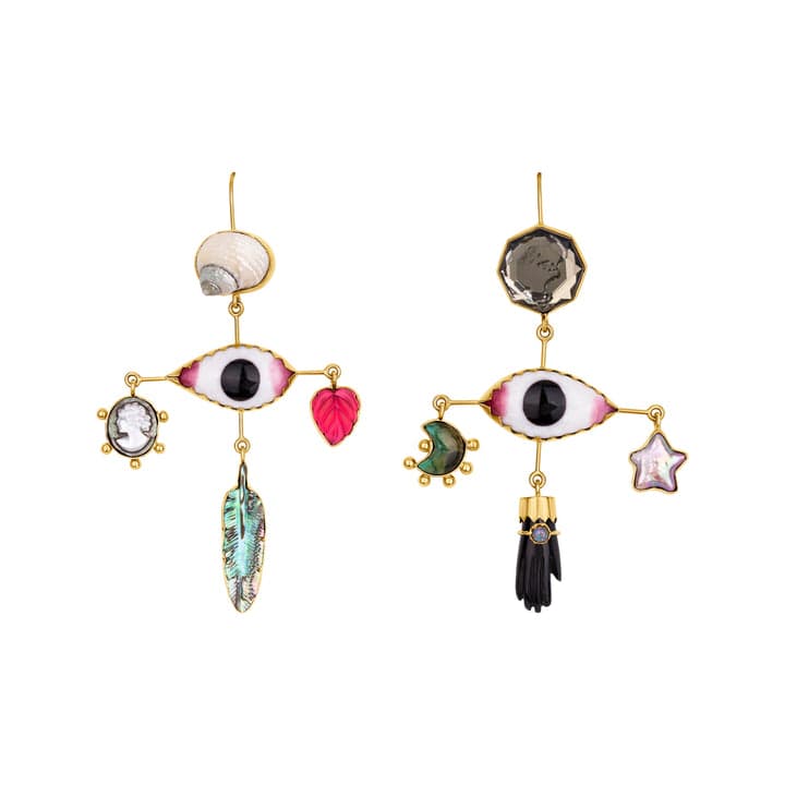 Pink Enamel Eye Cross Drop Earrings